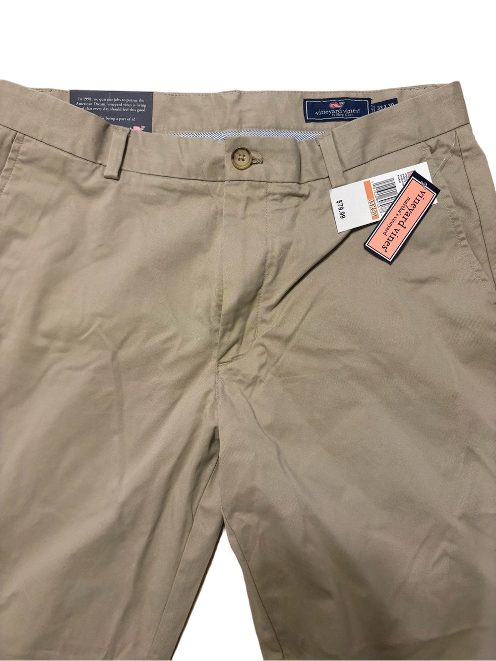 NWT Vineyard Vines Mens 33x30 Breaker Pant Khaki Chino Pants Beige Stretch NWT - Picture 2 of 6